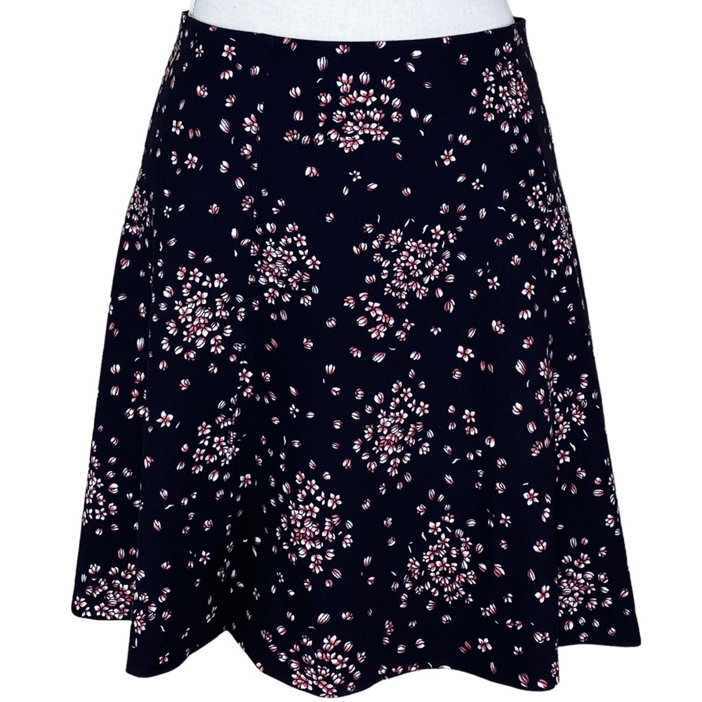 Ann Taylor Petites SP Black Pink Floral Fit & Flare Skirt Short Stretch Classic